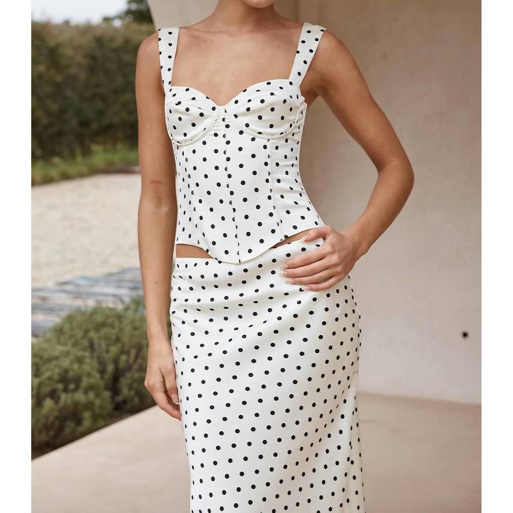 NEW RUNAWAY THE LABEL women's karlita bustier top in white polka